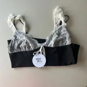 Princess Polly satin black and white lace tank